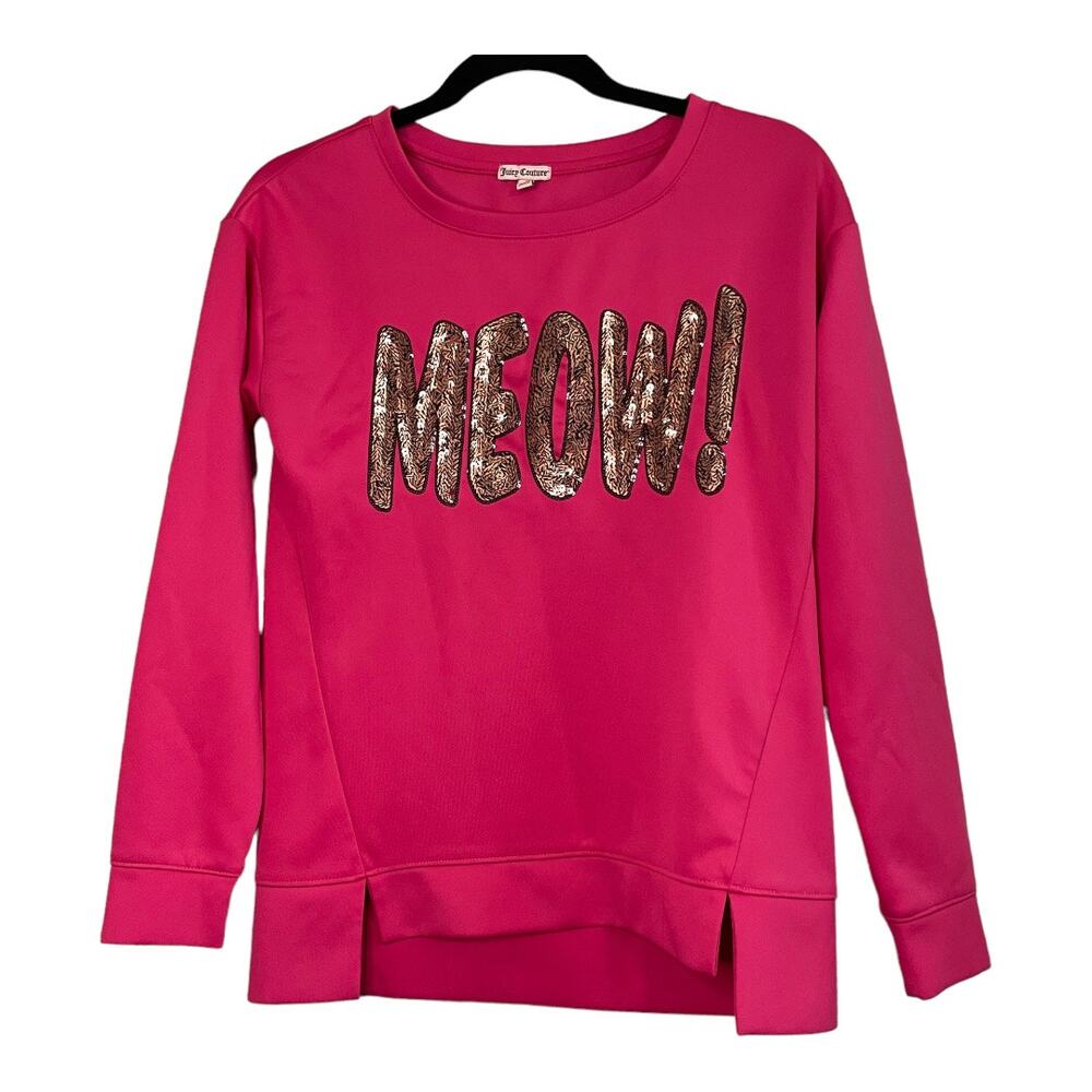 Juicy Couture Womens Size Small Hot Pink Sequined Meow Long Sleeved Sweatshirt